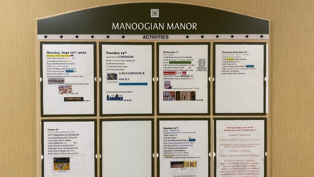 Manoogian Manor Home for the Armenian Aged Weekly Schedule