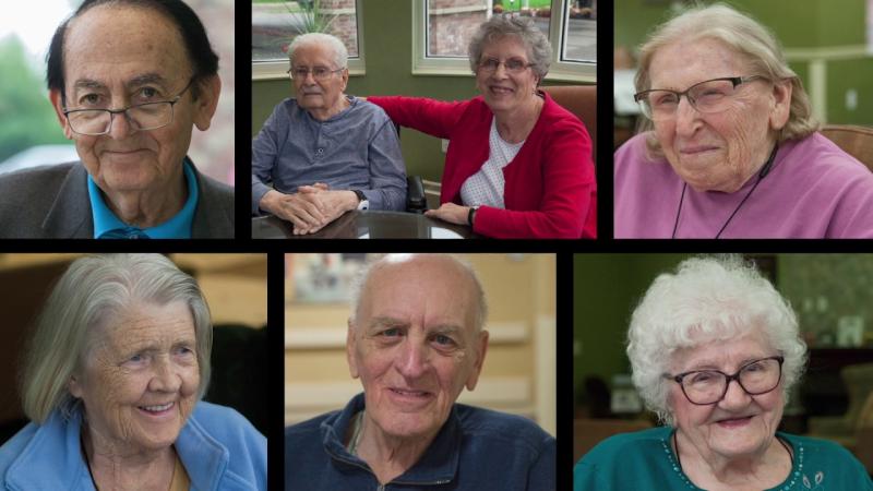 Photo showing seven different Manoogian Manor residents.