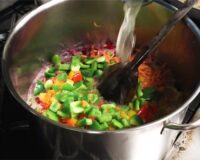 Large pot of chicken soup at Manoogian Manor